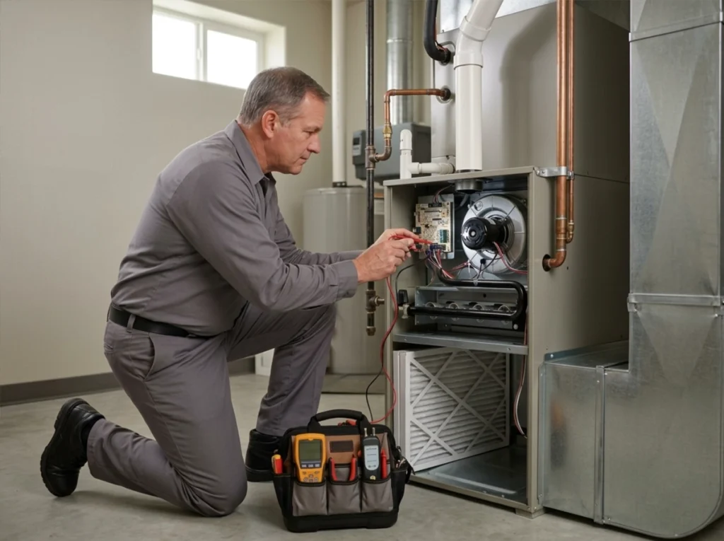HVAC technician performing furnace tune-up in Gillette Wyoming