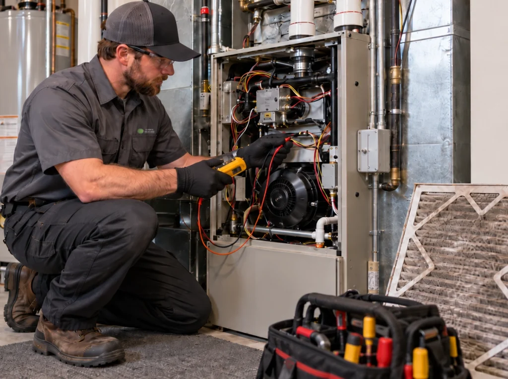 HVAC technician diagnosing furnace problems before winter in Gillette